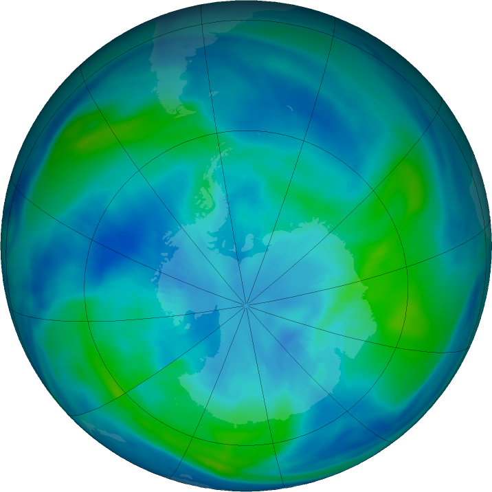 Antarctic ozone map for 03 April 2021